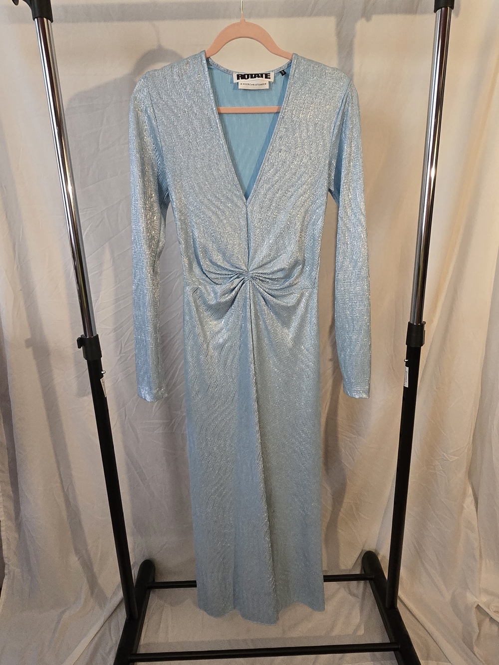 Shimmer Twist-Front Light Blue Midi Dress